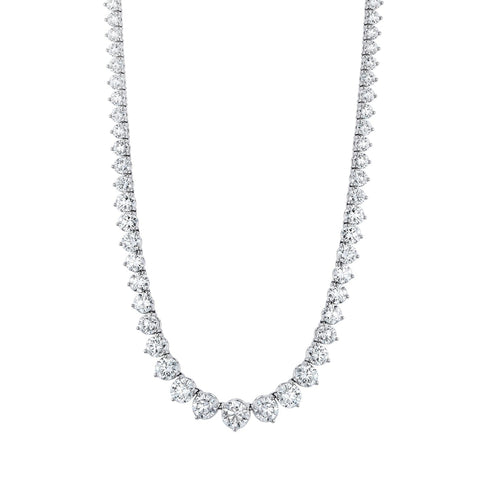 Round Cut 18K White Gold 12.61ct Diamond Tennis Necklace (Pre-Order)