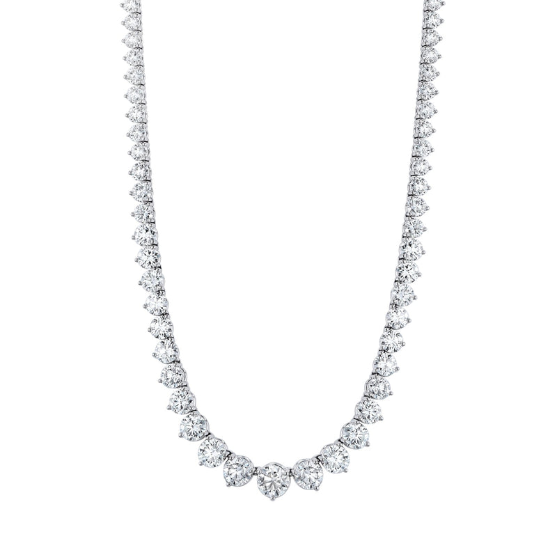 Manfredi Jewels Jewelry - Round Cut 18K White Gold 18.84ctw Graduated Diamond Tennis Necklace