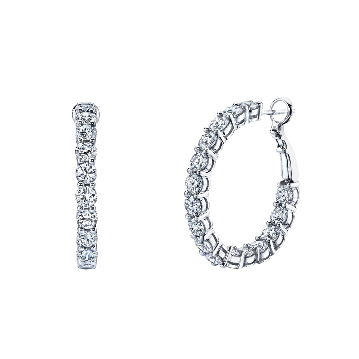 Manfredi Jewels Jewelry - Round Cut 18K White Gold 4.23ct Double Basket Diamond Hoop Earrings | Manfredi Jewels