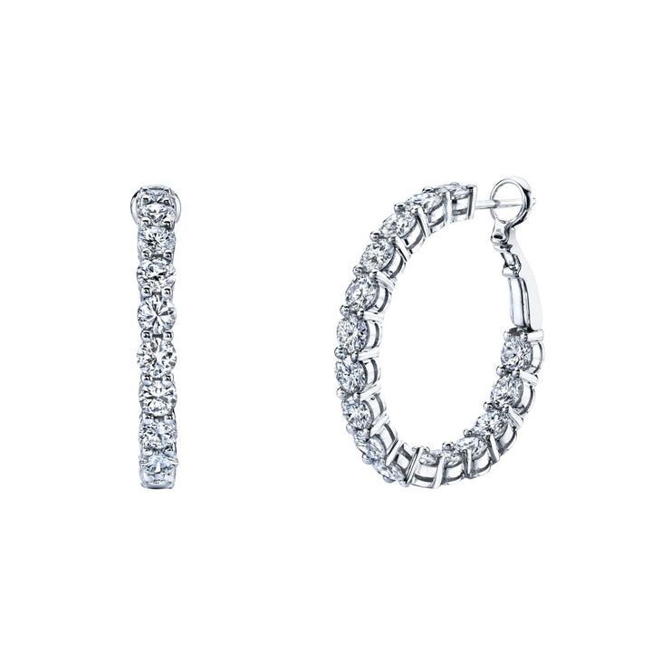 Manfredi Jewels Jewelry - Round Cut 18K White Gold 4.23ct Double Basket Diamond Hoop Earrings | Manfredi Jewels