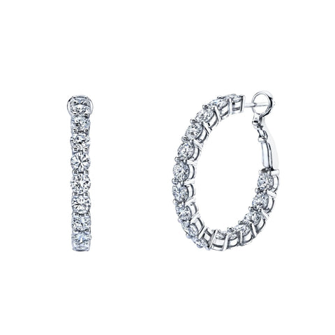 Round Cut 18K White Gold 4.41ct Inside-Out Diamond Hoop Earrings