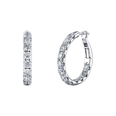 Round Cut 18K White Gold 4.51ct Inside-Out Diamond Hoop Earrings