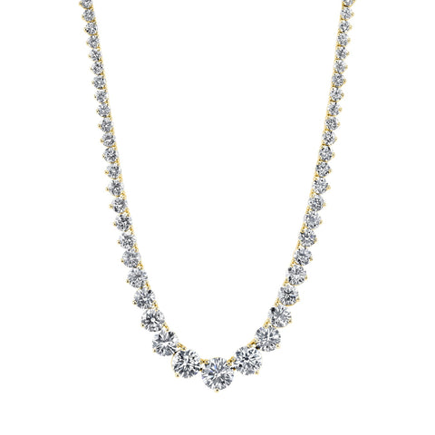 Round Cut 18K Yellow Gold 14.50ct Diamonds Tennis Necklace