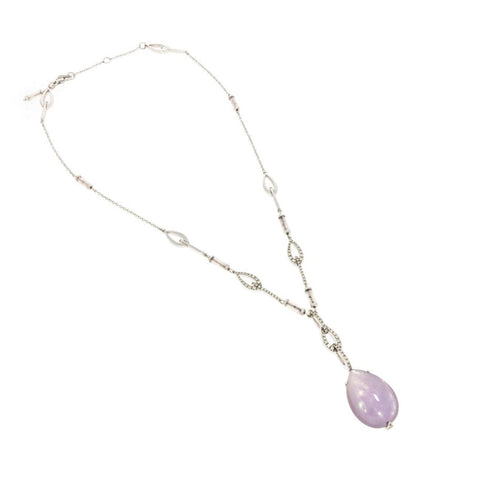 White Gold Pink Mother Of Pearl Drop Diamond Necklace