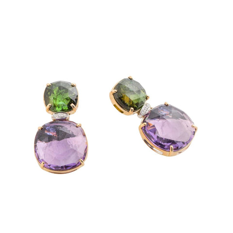 Jaipur 18K Yellow Gold Green Tourmaline & Amethyst Drop Earrings