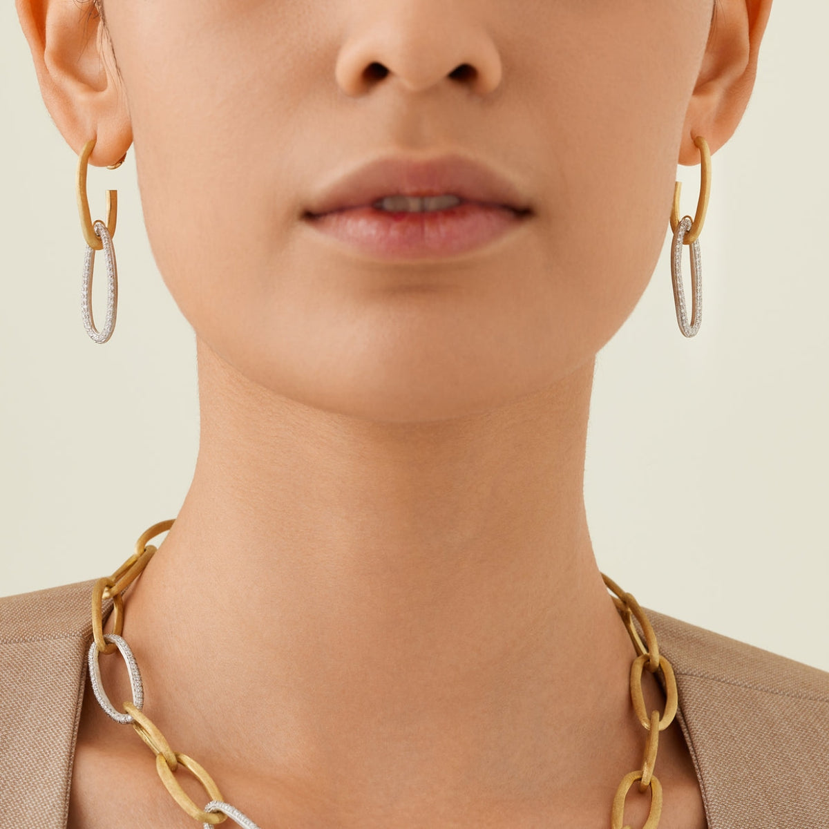 Marco Bicego Jewelry - Jaipur Link 18K Yellow Gold Oval Double Link Diamond Earrings | Manfredi Jewels