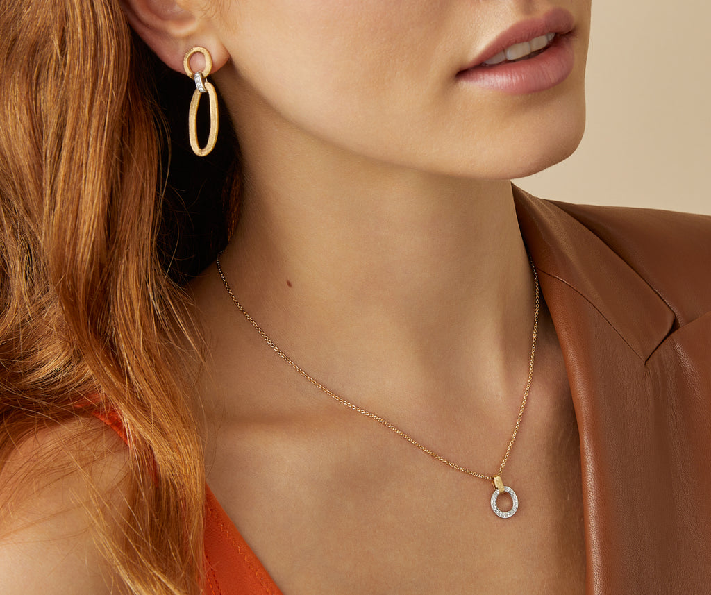 Marco Bicego Jewelry - Jaipur Link 18K Yellow & White Gold Flat-Link Diamond Pendant Necklace | Manfredi Jewels