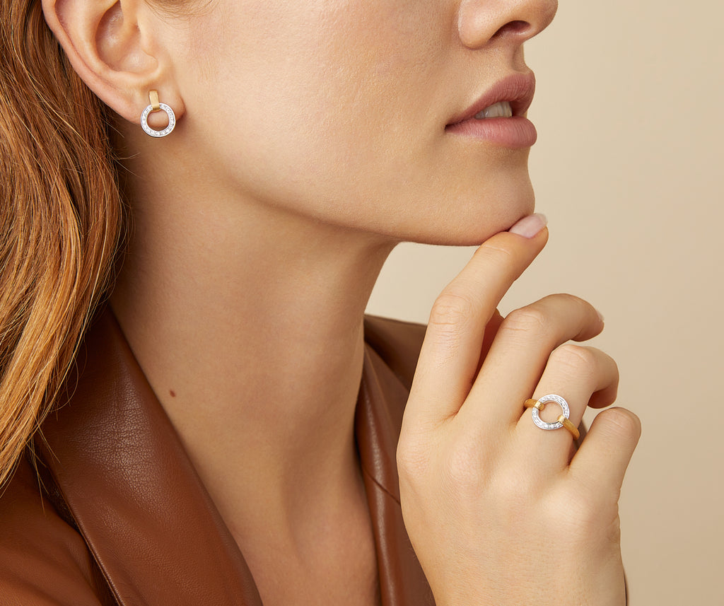 Marco Bicego Jewelry - Jaipur Link 18K Yellow & White Gold Flat-Link Diamond Stud Earrings | Manfredi Jewels