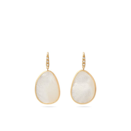 Marco Bicego Jewelry - Lunaria 18K Yellow Gold White Mother of Pearl & Diamond Pave French Wire Earrings | Manfredi Jewels