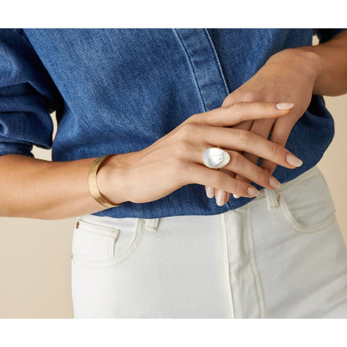 Marco Bicego Jewelry - Lunaria 18K Yellow Gold White Mother of Pearl Large Cocktail Ring | Manfredi Jewels