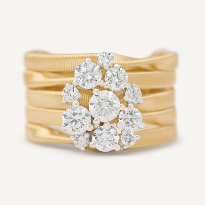 Marco Bicego Jewelry - Marrakech 18K Yellow Gold 5-Strand Ring With Diamond Cluster | Manfredi Jewels