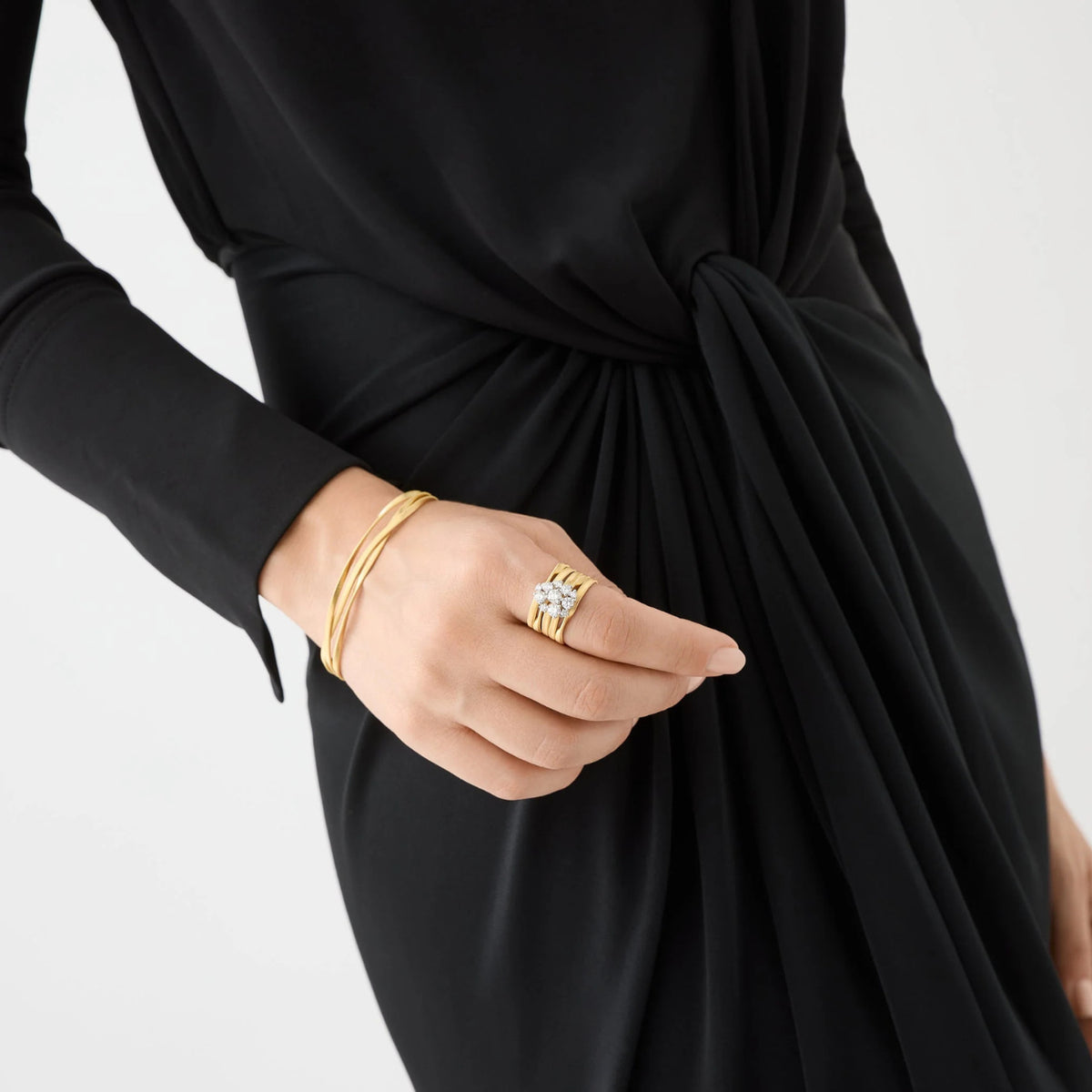 Marco Bicego Jewelry - Marrakech 18K Yellow Gold 5-Strand Ring With Diamond Cluster | Manfredi Jewels