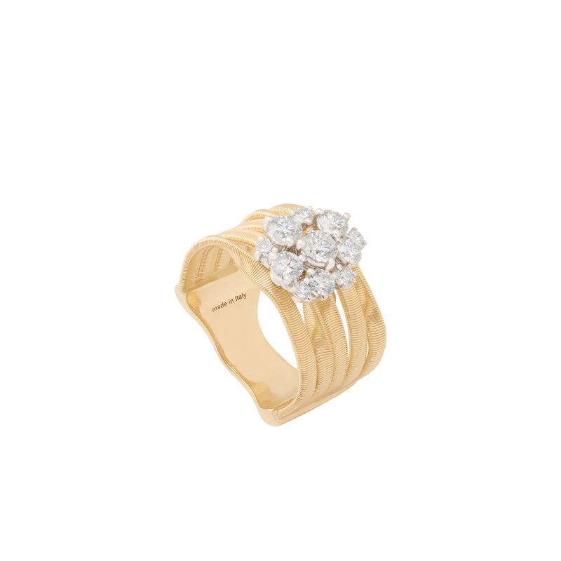 Marco Bicego Jewelry - Marrakech 18K Yellow Gold 5-Strand Ring With Diamond Cluster | Manfredi Jewels
