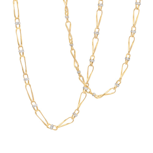 Marco Bicego Jewelry - Marrakech 18K Yellow Gold Twisted Coil Long Link Diamond Necklace | Manfredi Jewels