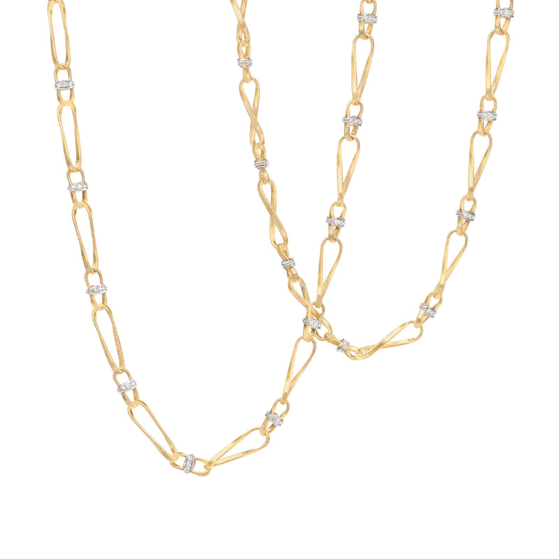 Marco Bicego Jewelry - Marrakech 18K Yellow Gold Twisted Coil Long Link Diamond Necklace | Manfredi Jewels