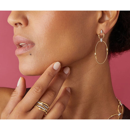 Marco Bicego Jewelry - Marrakech Onde 18K Yellow Gold Flat Link Double Drop Diamond Earrings | Manfredi Jewels