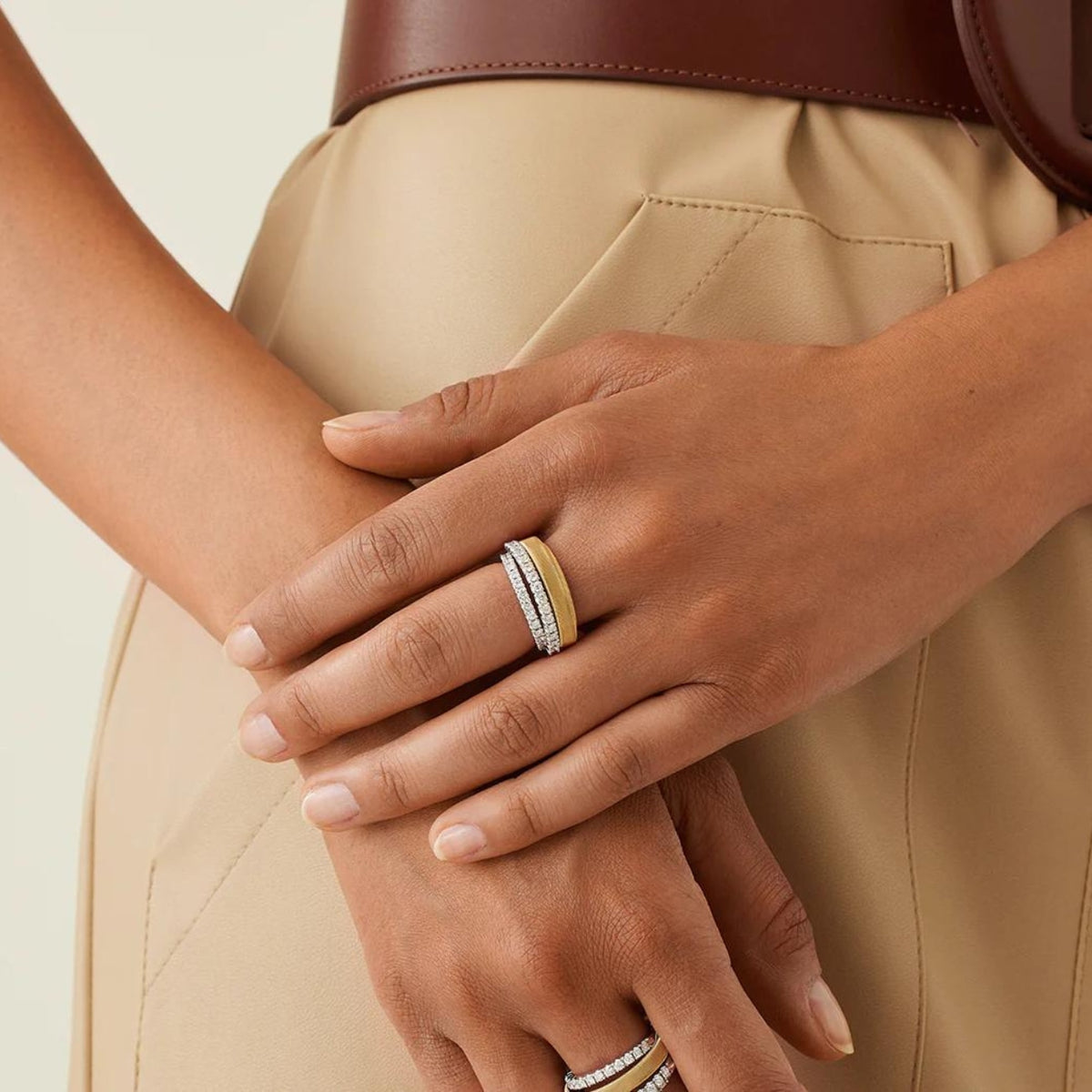 Marco Bicego Jewelry - Masai 18K Yellow Gold 4-Strand Coil 2 Pavé Diamond Bands Ring | Manfredi Jewels
