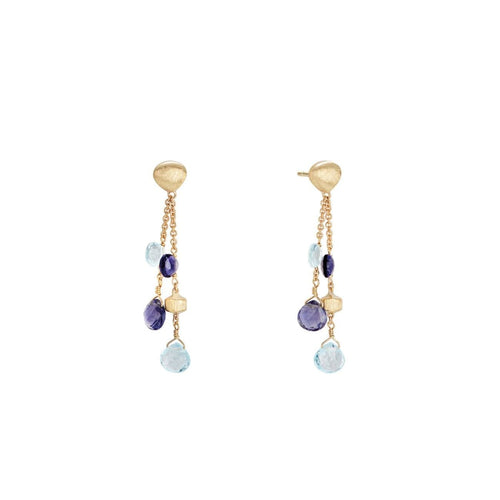 Marco Bicego Jewelry - Paradise 18K Yellow Gold Blue Topaz & Iolite Double Drop Earrings | Manfredi Jewels