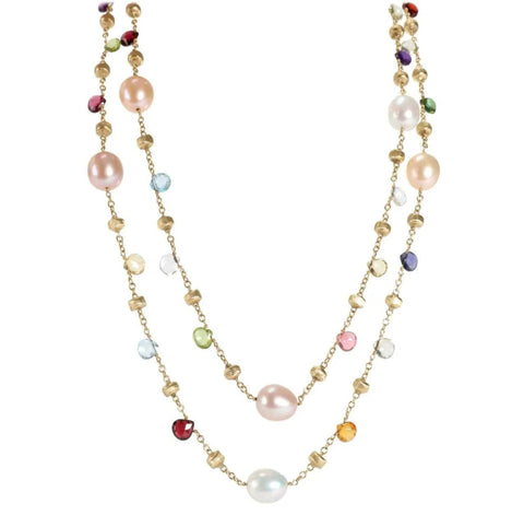 Paradise 18K Yellow Gold Freshwater Pearl & Mixed Semiprecious Bead Long Necklace