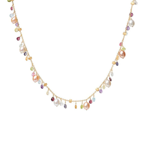 Paradise 18K Yellow Gold Freshwater Pearl & Mixed Semiprecious Bead Single Strand Necklace