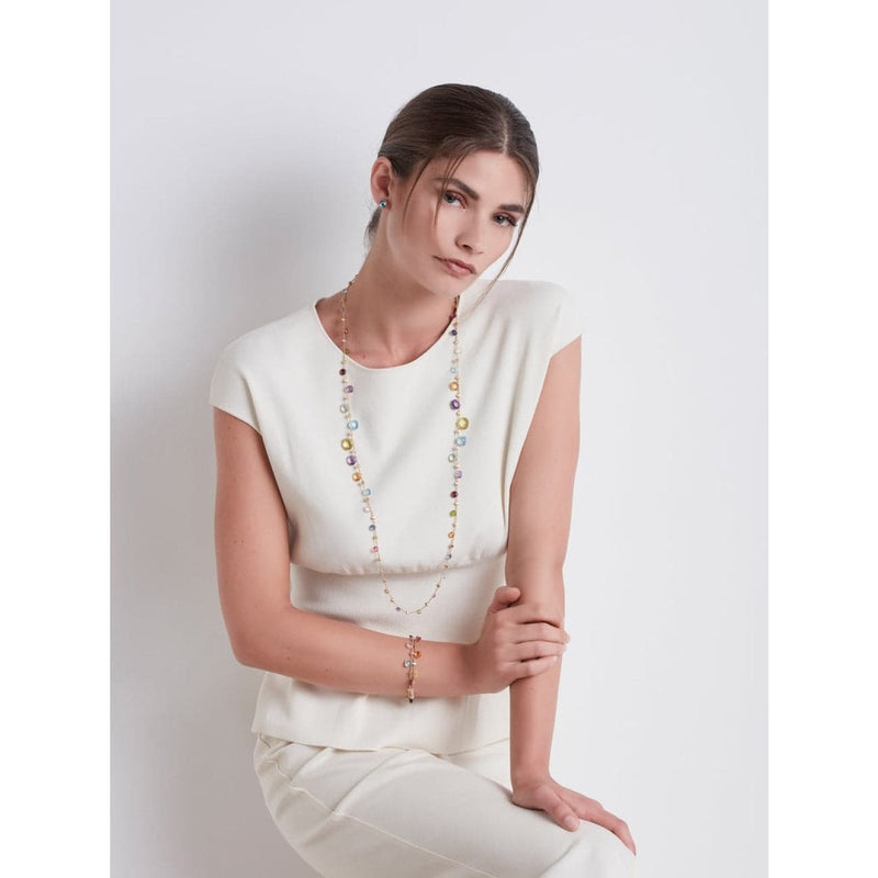 Marco Bicego Jewelry - Paradise 18K Yellow Gold Mixed Gemstone Graduated Long Necklace | Manfredi Jewels