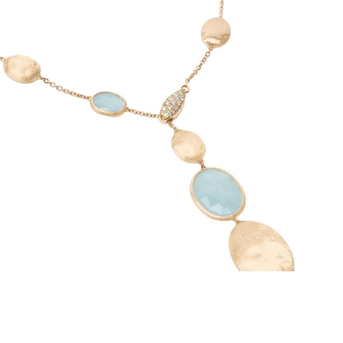 Marco Bicego Jewelry - Siviglia 18K Yellow Gold Aquamarine Bead Stations Diamond Lariat Necklace | Manfredi Jewels