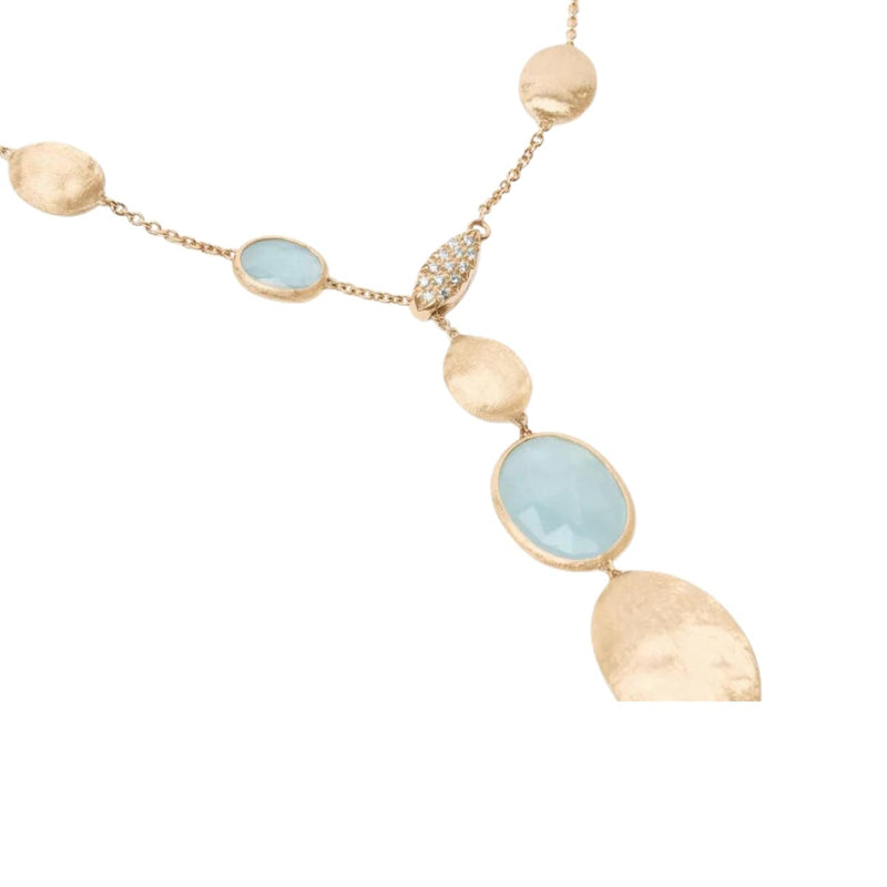 Marco Bicego Jewelry - Siviglia 18K Yellow Gold Aquamarine Bead Stations Diamond Lariat Necklace | Manfredi Jewels