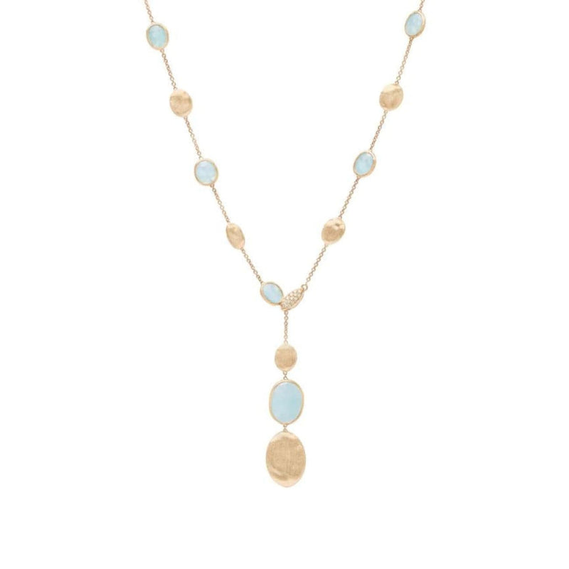 Marco Bicego Jewelry - Siviglia 18K Yellow Gold Aquamarine Bead Stations Diamond Lariat Necklace | Manfredi Jewels