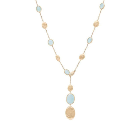 Siviglia 18K Yellow Gold Aquamarine Bead Stations Diamond Lariat Necklace