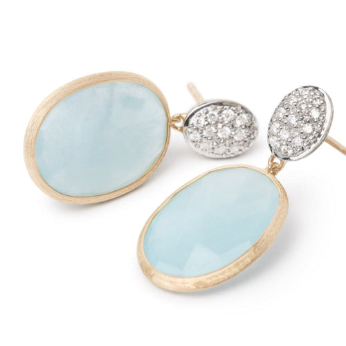 Marco Bicego Jewelry - Siviglia 18K Yellow Gold Aquamarine & Diamond Two Drop Earrings | Manfredi Jewels