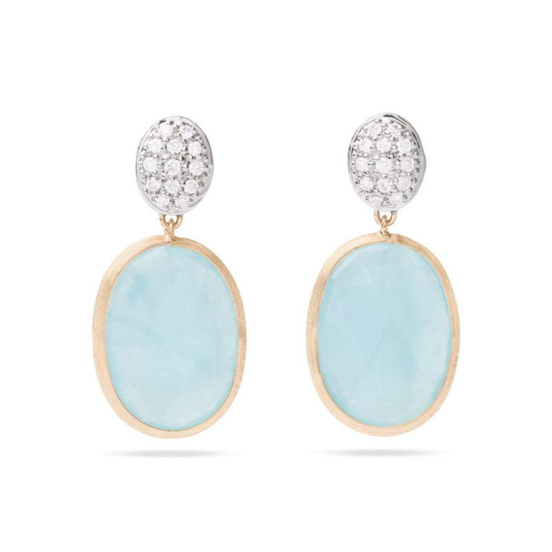 Marco Bicego Jewelry - Siviglia 18K Yellow Gold Aquamarine & Diamond Two Drop Earrings | Manfredi Jewels