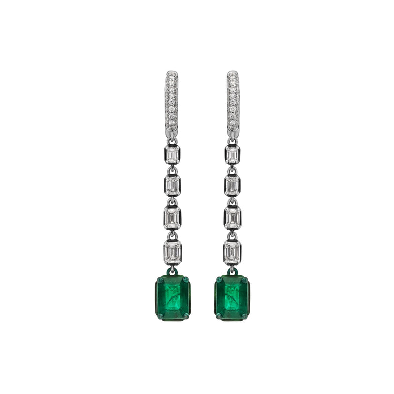 Mariani Jewelry - 18K White Gold Emeralds & Diamonds Dangling Earrings | Manfredi Jewels