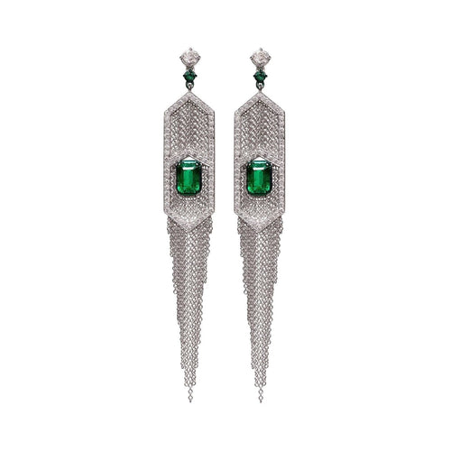 Mariani Jewelry - Chandelier 18K White Gold Emerald Earrings | Manfredi Jewels