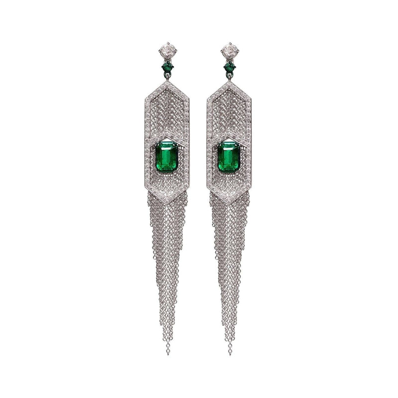 Mariani Jewelry - Chandelier 18K White Gold Emerald Earrings | Manfredi Jewels