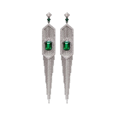 Chandelier 18K White Gold Emerald Earrings