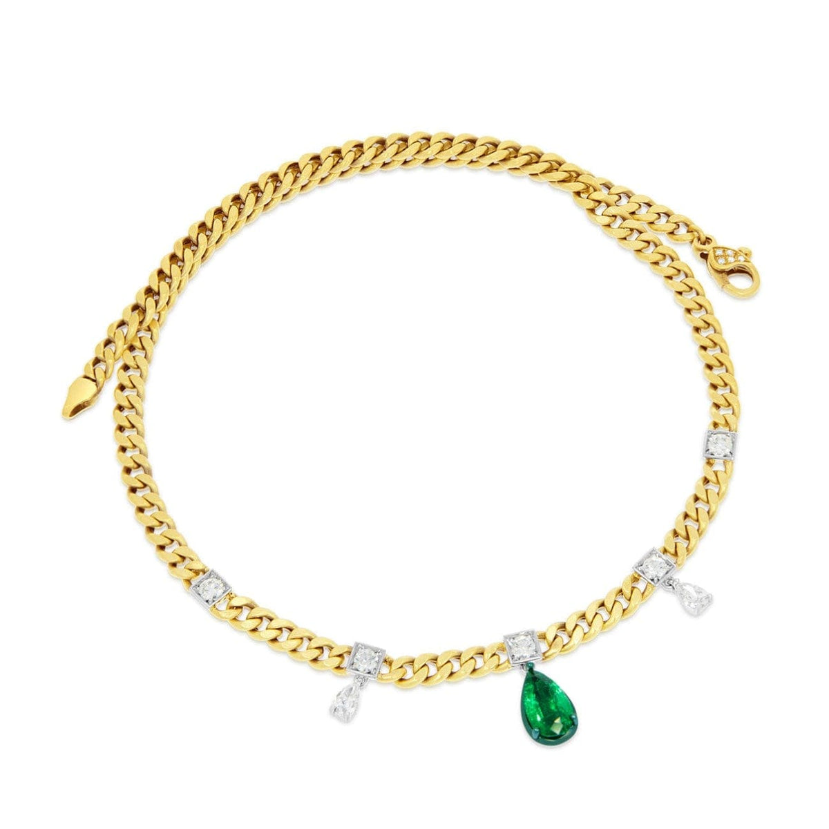 Mariani Jewelry - Curb Link 18K Yellow Gold Diamonds and Emerald Chain Necklace | Manfredi Jewels
