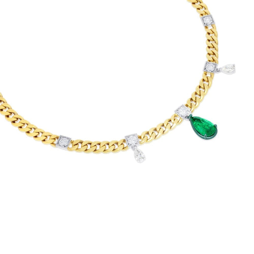 Mariani Jewelry - Curb Link 18K Yellow Gold Diamonds and Emerald Chain Necklace | Manfredi Jewels