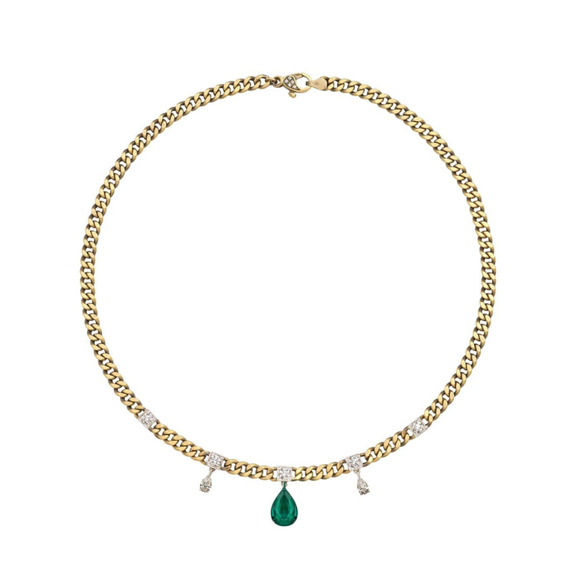 Mariani Jewelry - Curb Link 18K Yellow Gold Diamonds and Emerald Chain Necklace | Manfredi Jewels