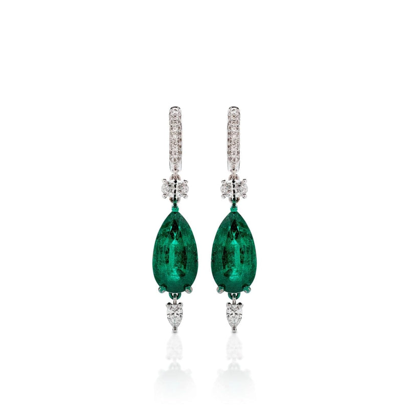 Mariani Jewelry - Diamond and Emerald 18K White Gold Earrings | Manfredi Jewels