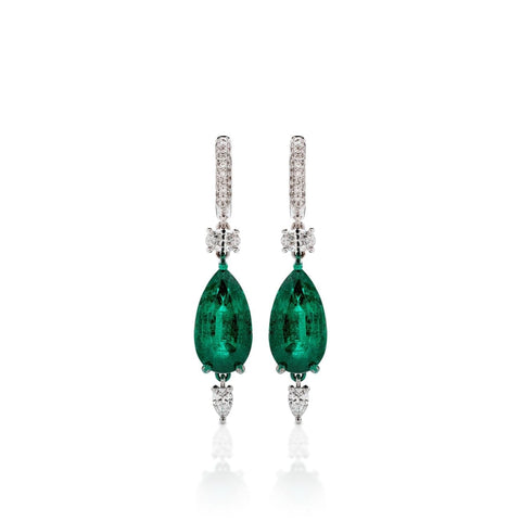 Diamond and Emerald 18K White Gold Earrings