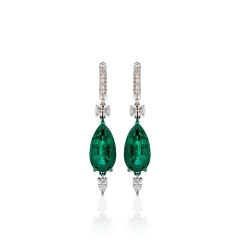 Diamond and Emerald 18K White Gold Earrings