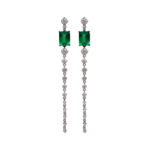 Emerald and Diamond 18k White Gold Earring