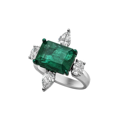 Emerald and Diamond 18K White Gold Ring