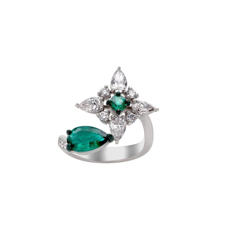 Emerald and Diamond 18K White Gold Ring