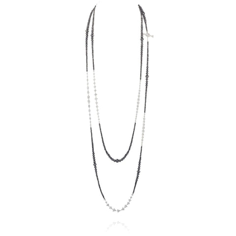 Sautoir Black And White Diamond 18K White Gold Necklace