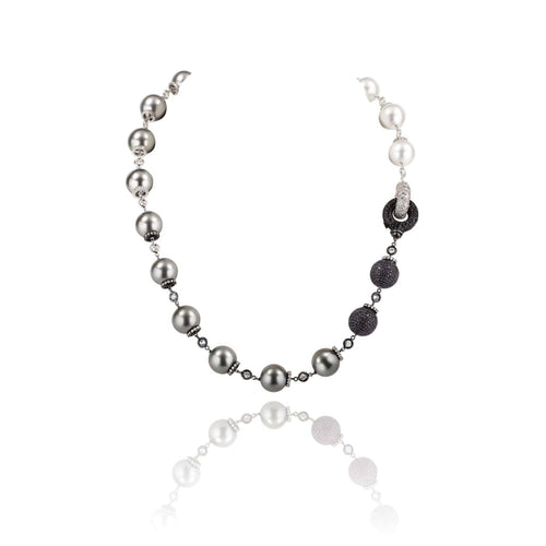 Mariani Jewelry - South Sea And Tahitian Pearls 18K White Gold Diamond Necklace | Manfredi Jewels