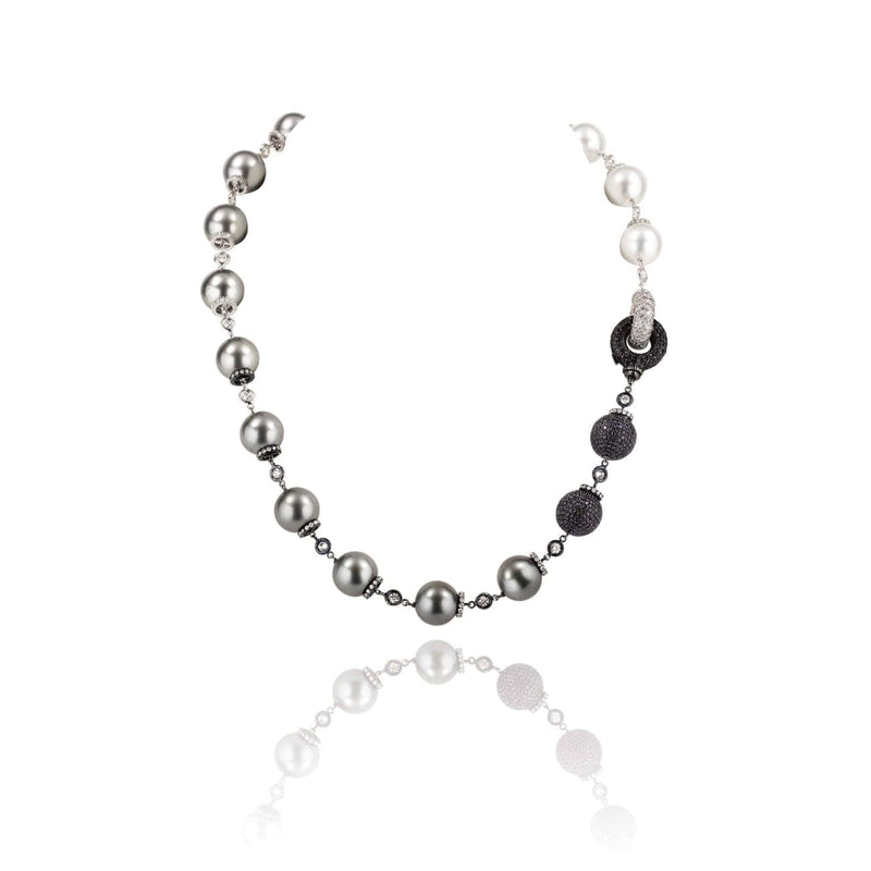 Mariani Jewelry - South Sea And Tahitian Pearls 18K White Gold Diamond Necklace | Manfredi Jewels