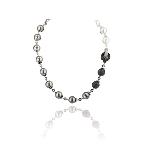South Sea And Tahitian Pearls 18K White Gold Diamond Necklace
