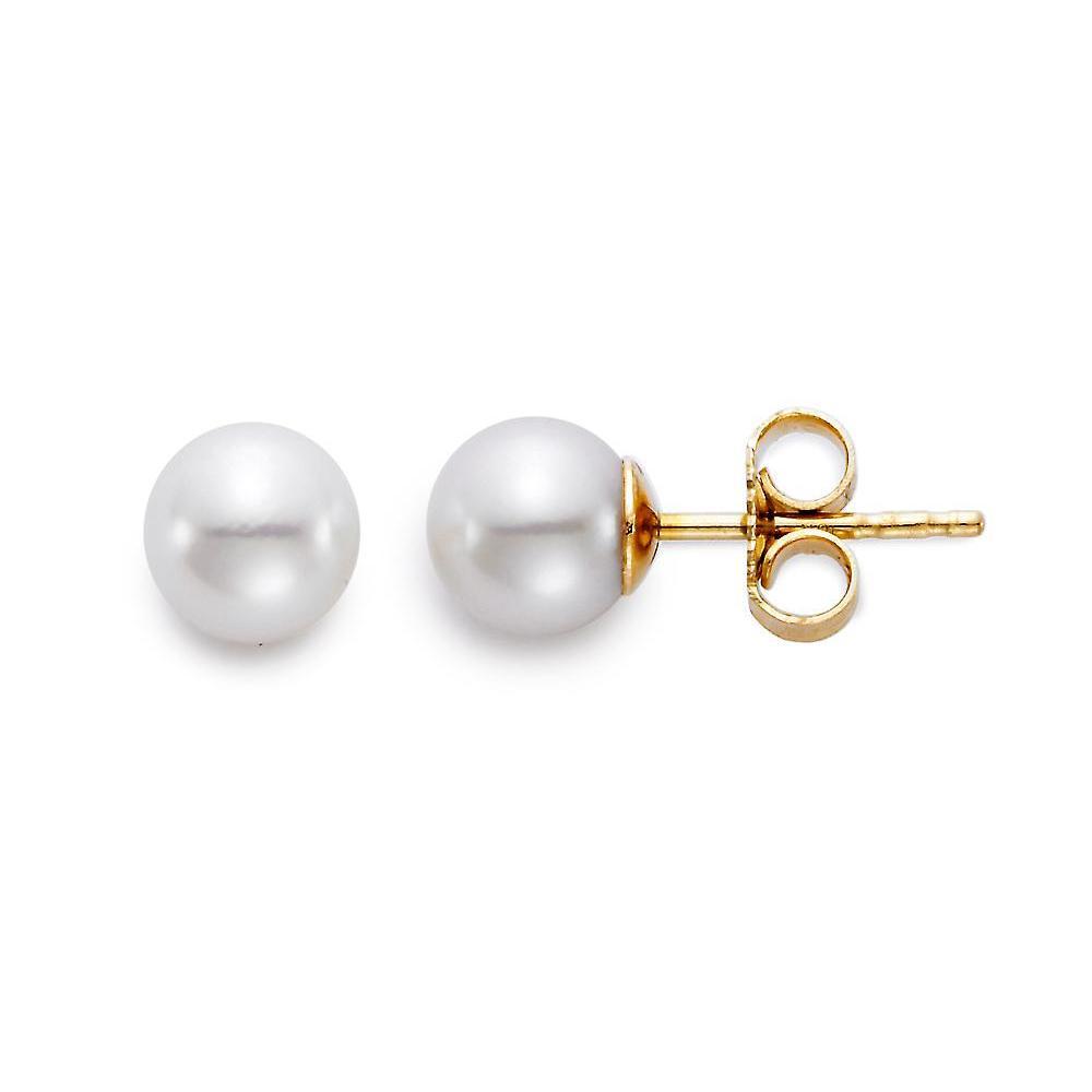 Mastoloni Jewelry - Akoya Pearl 18K Yellow Gold 6-6.5mm White A Pearl Stud Earrings | Manfredi Jewels