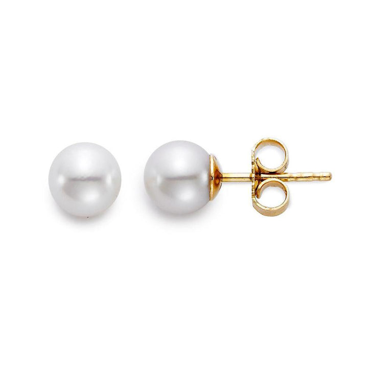 Mastoloni Jewelry - Akoya Pearl 18K Yellow Gold 6-6.5mm White A Pearl Stud Earrings | Manfredi Jewels